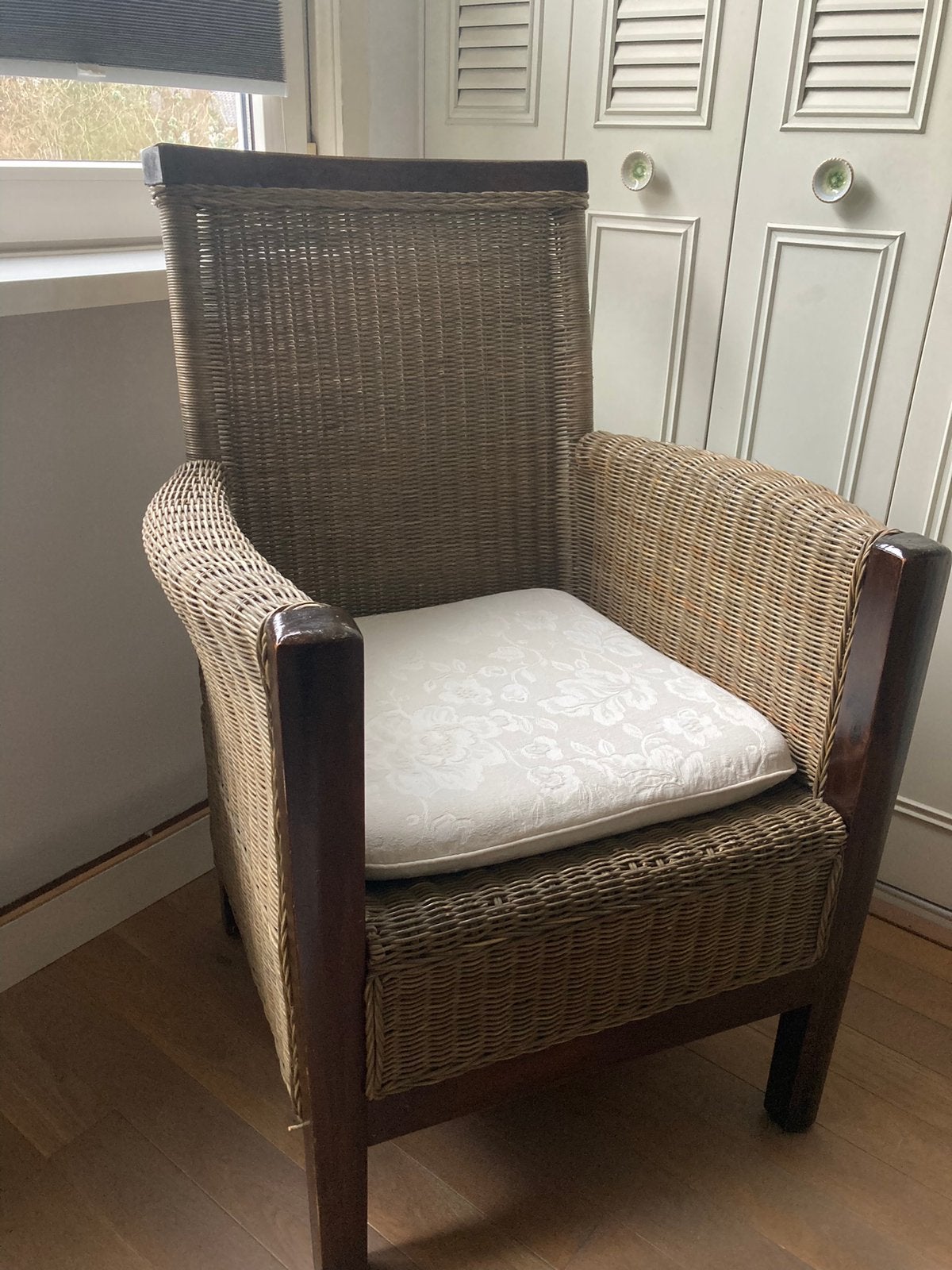 fauteuil Rotan en massief hout stoel, Ophalen, Gebruikt, 75 tot 100 cm, Hout