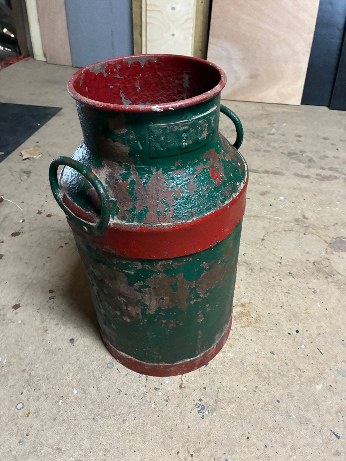 Antieke melkbus - Groen en rood, decoratief, Ophalen of Verzenden
