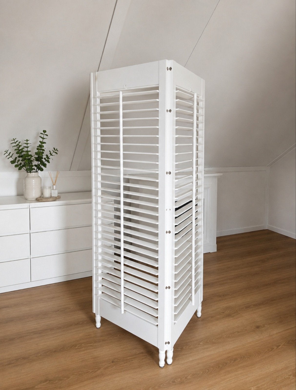 Prachtig wit houten kamerscherm / roomdivider – shutters – 1, Ophalen, Zo goed als nieuw