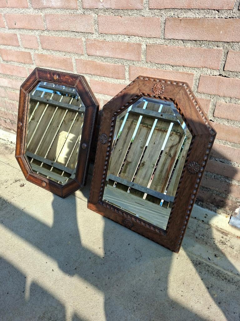 Spiegel hout art deco stijl met geslepen glas, Antiek en Kunst, Antiek | Spiegels, Ophalen, Rechthoekig, Minder dan 50 cm, Minder dan 100 cm
