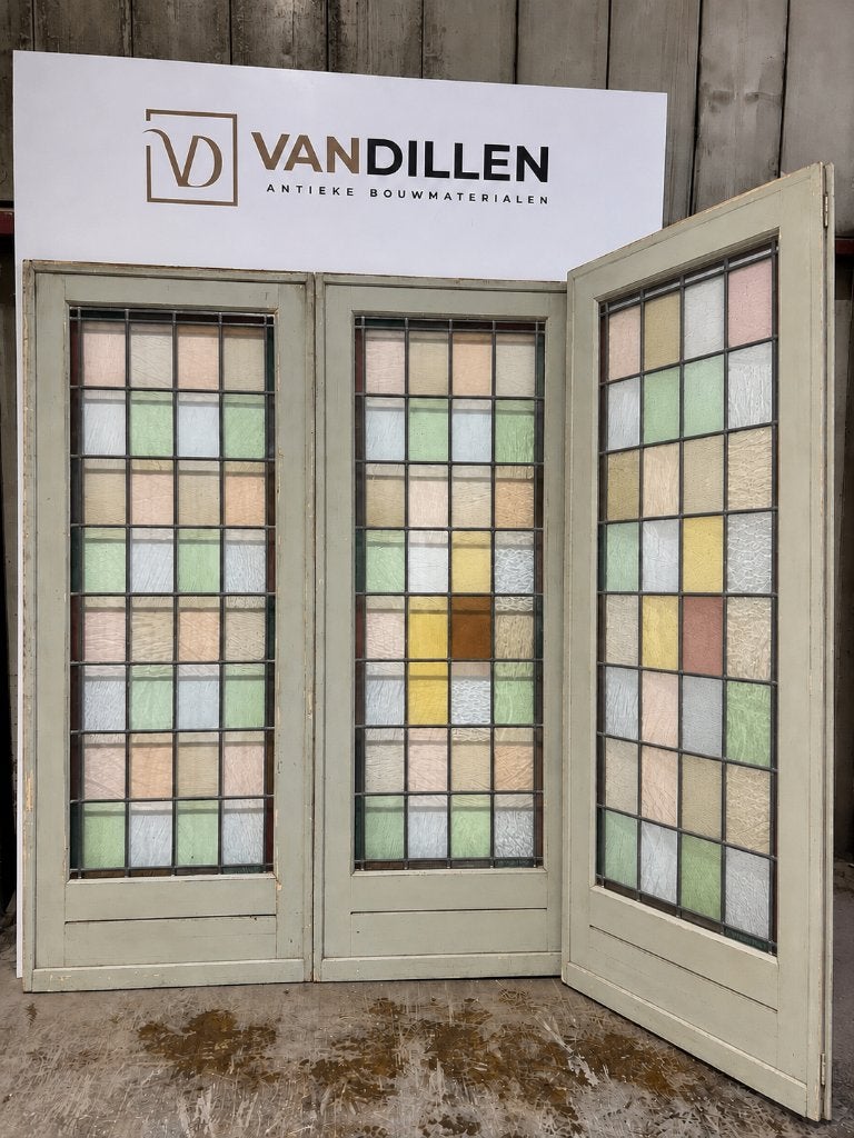 3 - delige set antieke glas in lood ensuite deuren