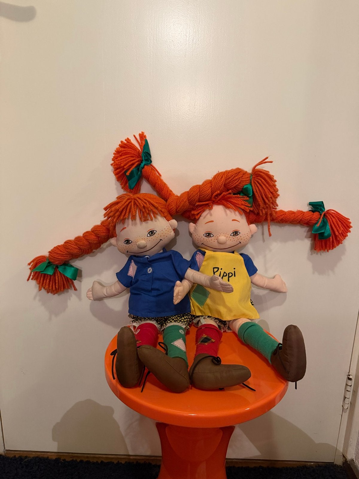 Vintage Pippi Langkous knuffel poppen set 52 cm lang, Ophalen of Verzenden, Zo goed als nieuw, Overige typen