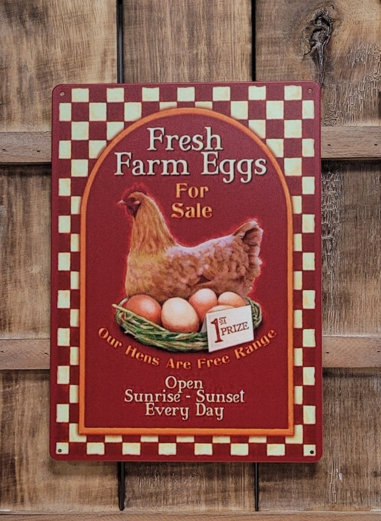 Fresh farm eggs kippen reclamebord van metaal wandbord deco, Info@deconoord.nl, Deco Noord, Nieuw, Ophalen of Verzenden