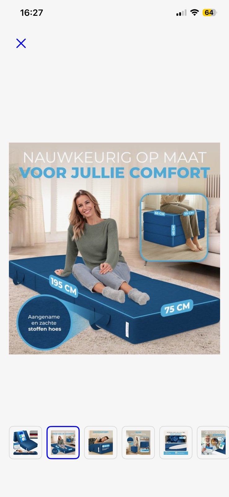 logeerbed 195 x 75 x15cm, Ophalen, Zo goed als nieuw