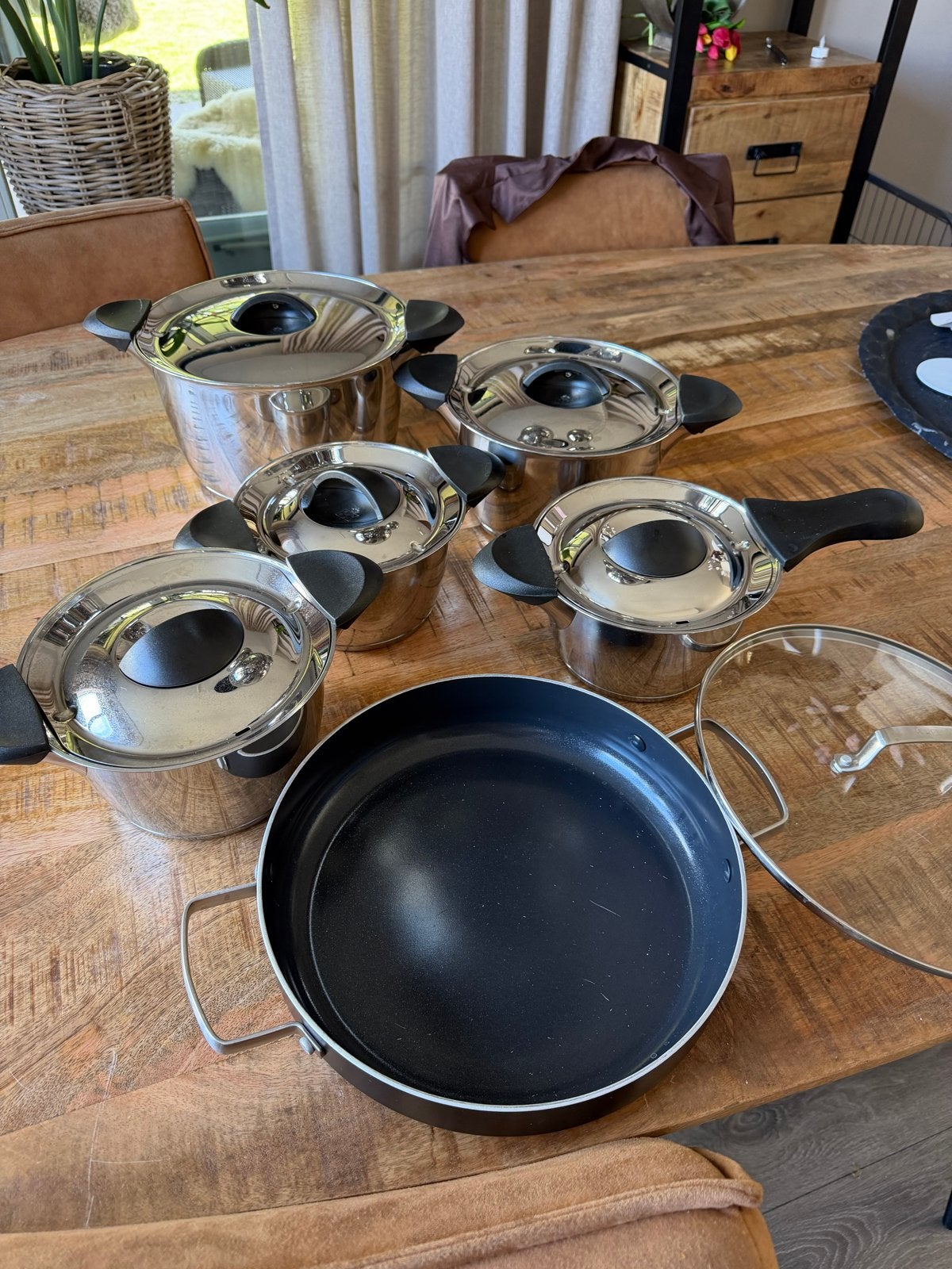 BK Conical Deluxe Pannenset - 5-delig RVS met deksels, Ophalen, Afgietsysteem, BK, Pannenset