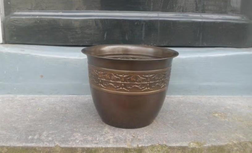 Art Deco gebronsd koperen bloempot cachepot brons 20,5 breed, Antiek en Kunst, Antiek | Koper en Brons, Ophalen of Verzenden