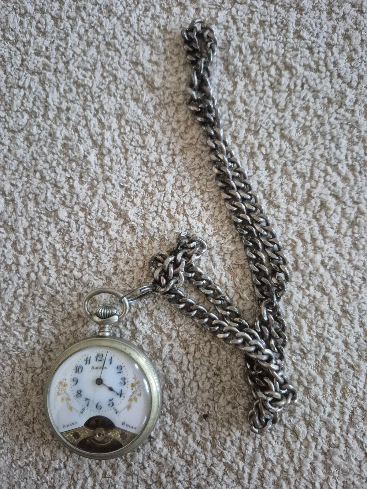 Prachtig Antiek Hebdomas 8-daags Zakhorloge met Ketting, Ophalen of Verzenden, Zakhorloge, Overige merken, Met ketting