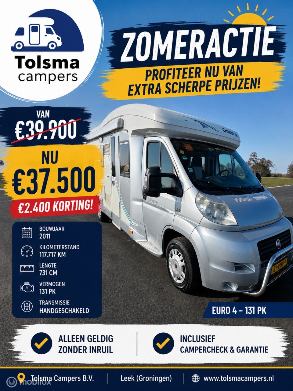 Chausson ALLEGRO 97 ☆Queensbed 2011☆Euro 4, Airco, NAP, Luifel, 7 tot 8 meter, Afzuigkap, Half-integraal