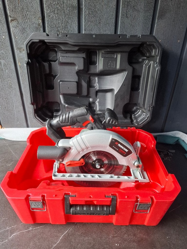 Parkside Accu Cirkelzaag PHKSA 20-Li A1 met Koffer, Cirkelzaag, 600 tot 1200 watt, Ophalen of Verzenden, 30 tot 70 mm