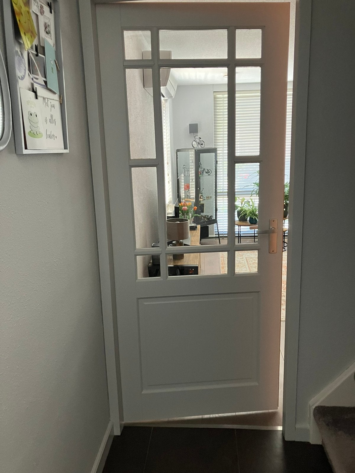 Binnendeur met glas (massief hout, opdek), Doe-het-zelf en Verbouw, Deuren en Horren, Ophalen, Binnendeur, Zo goed als nieuw, 200 tot 215 cm