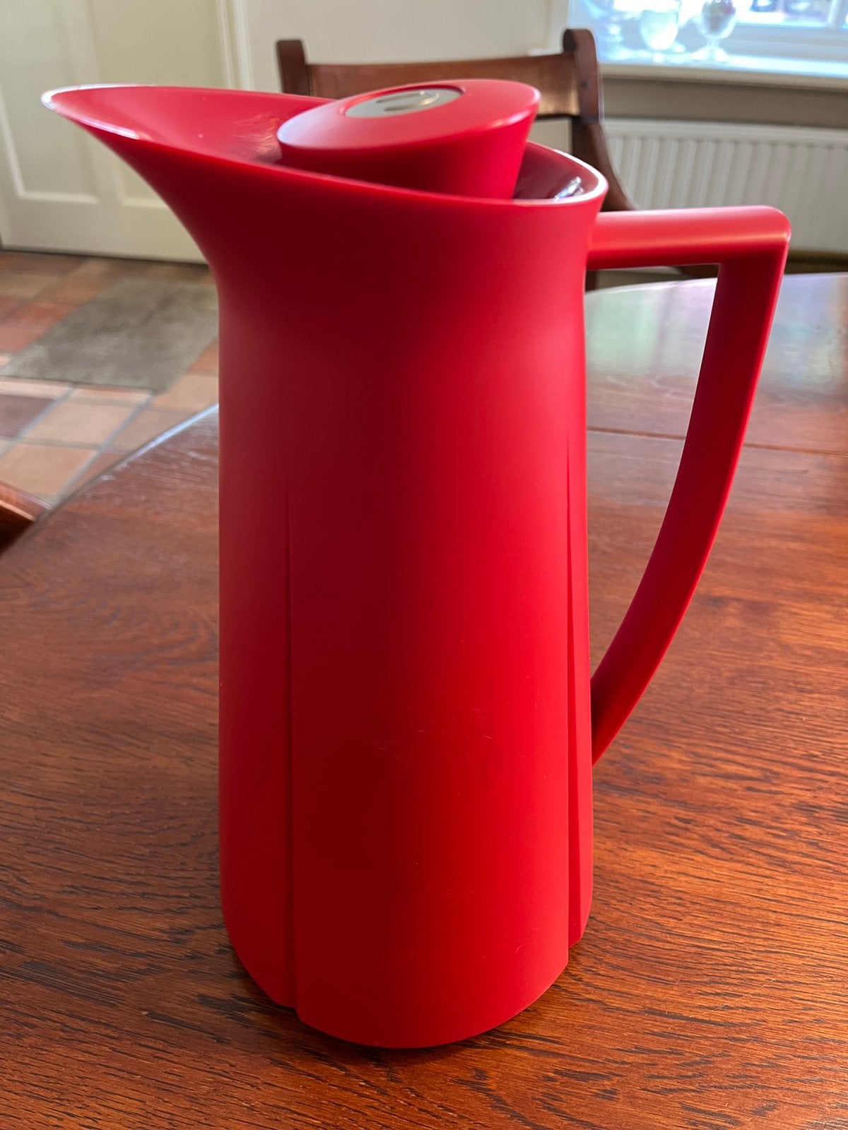 Rosendahl rode thermoskan 1 liter met drukknop, Ophalen of Verzenden, Zo goed als nieuw