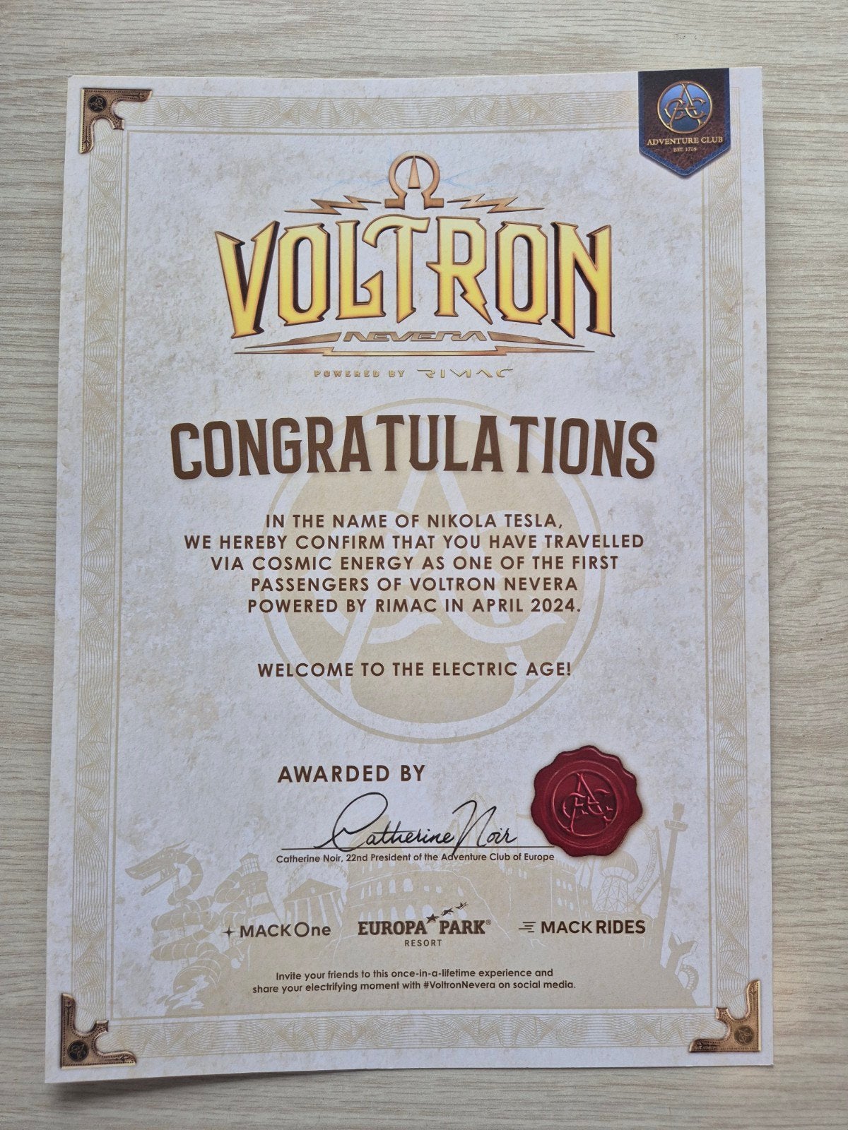 Europa-park Voltron-certificaat, Ophalen of Verzenden