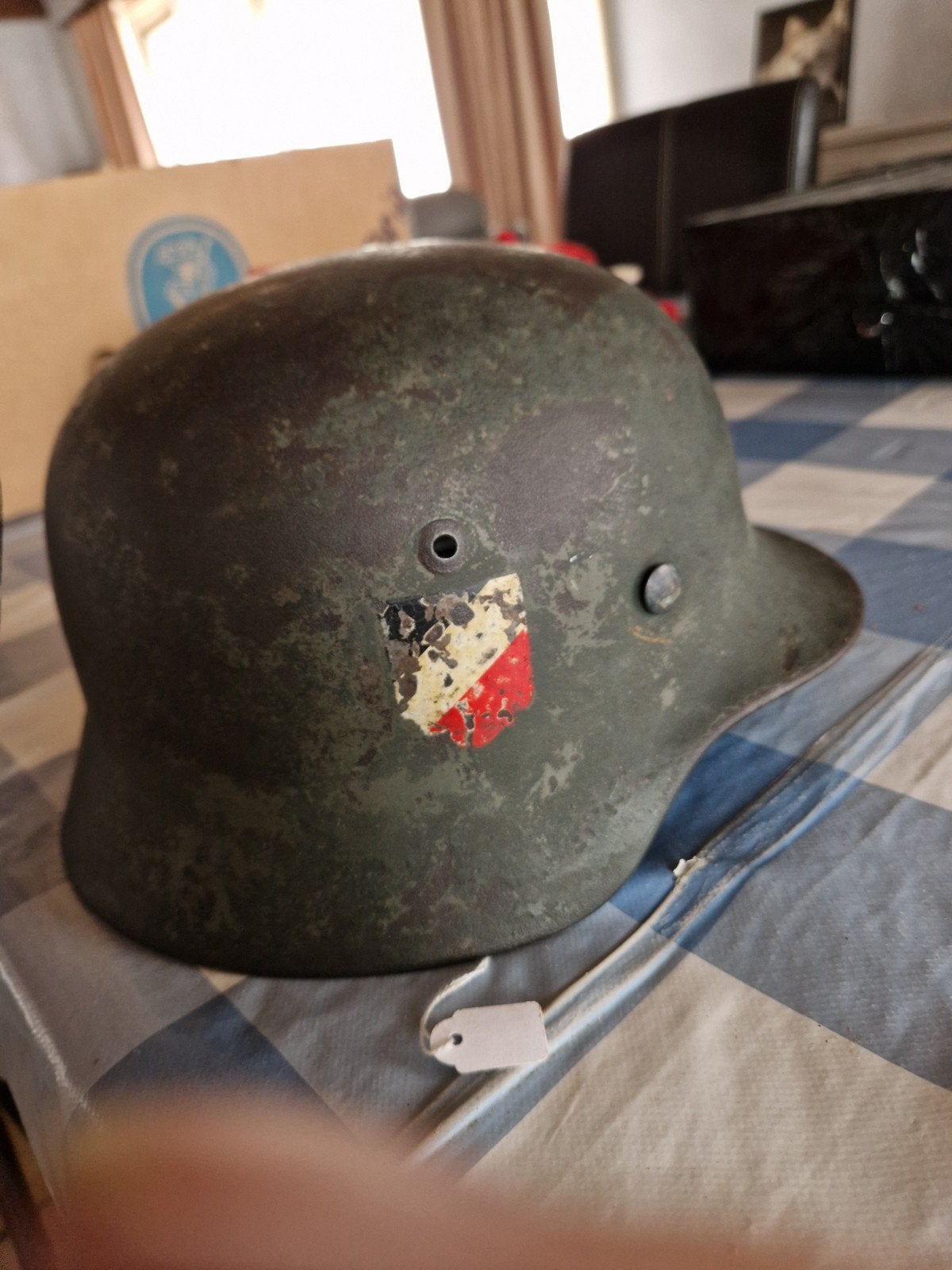 Originele Duitse helm op naam panzerdivisie panzer stabskorp, Ophalen of Verzenden, Duitsland, Helm of Baret