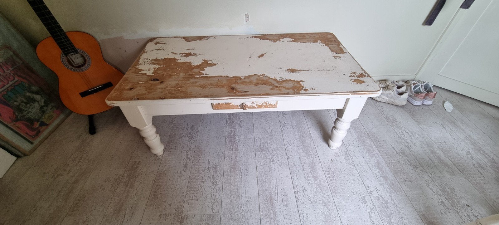 Mooie houten salontafel- bohemian style, landelijk brocante, Huis en Inrichting, Ophalen, Gebruikt, 75 tot 100 cm, Landelijk retro boho