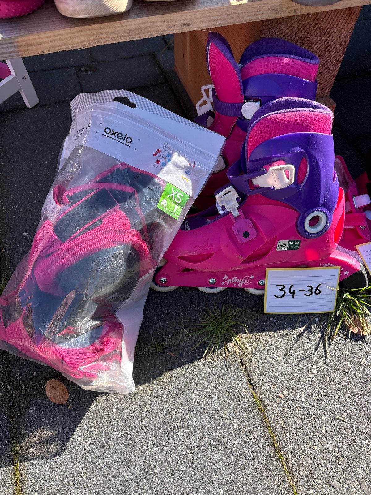 Roze verstelbare inline skates (maat 34-36) met bescherming, Overige merken, Kinderen, Ophalen of Verzenden, Inline skates 4 wielen