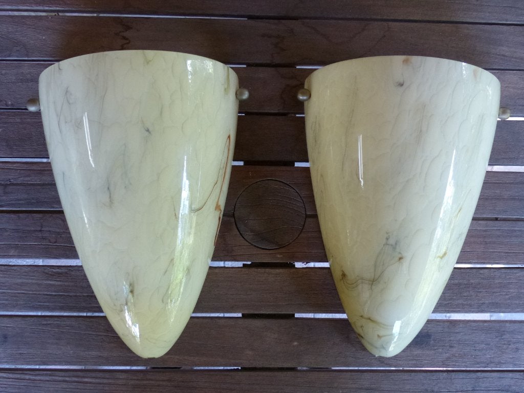 2x retro wandlamp marmer glas, Gebruikt, Ophalen of Verzenden, Glas, Met schakelaar