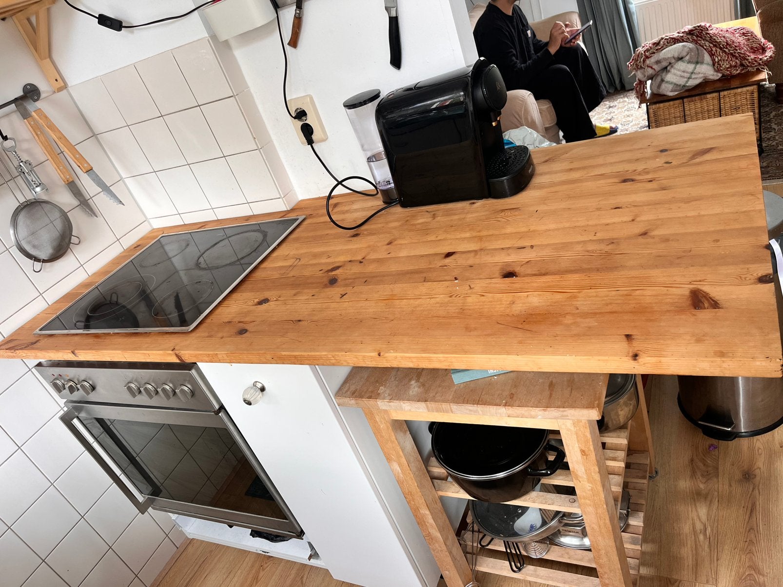 Keukenblokje incl keramische plaat en oven, Ophalen, Gebruikt, Wit, Enkelwandige keuken