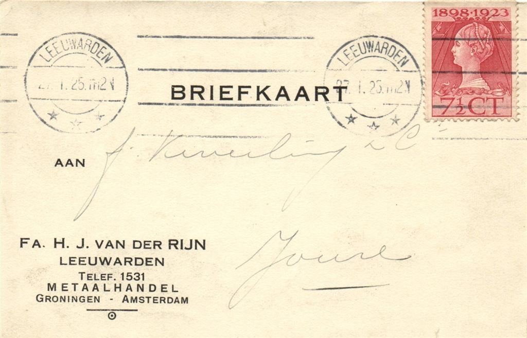 Fa. H.J. van der Rijn, Leeuwarden - 01.1925 - briefkaart, Ophalen of Verzenden, Briefkaart