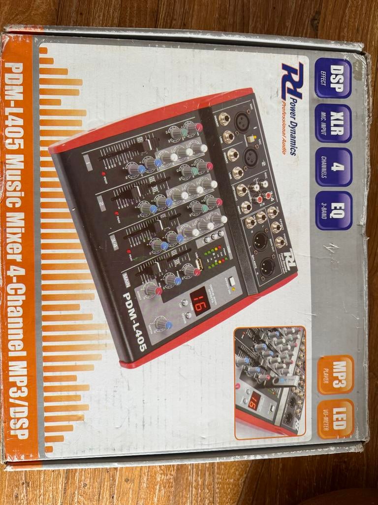 Power Dynamics PDM-L405 4-kanaals mixer - Zo goed als nieuw, Ophalen, Zo goed als nieuw, Minder dan 5 kanalen, Microfooningang