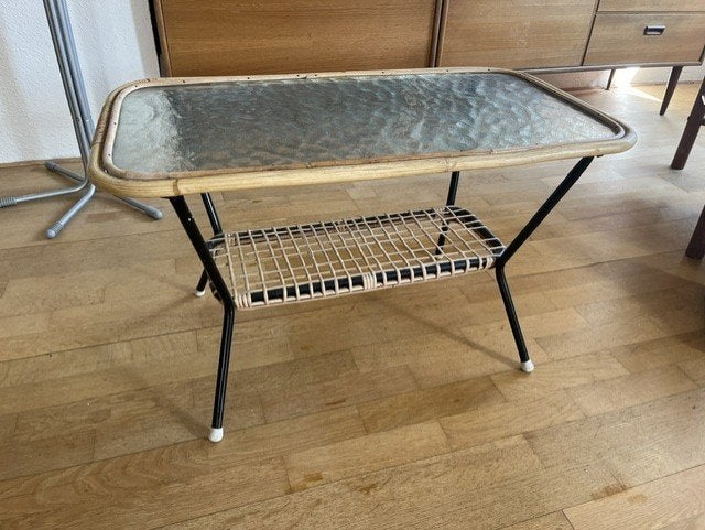 Rotan tafeltje 78 x43, Ophalen, Minder dan 50 cm, 50 tot 100 cm, Glas