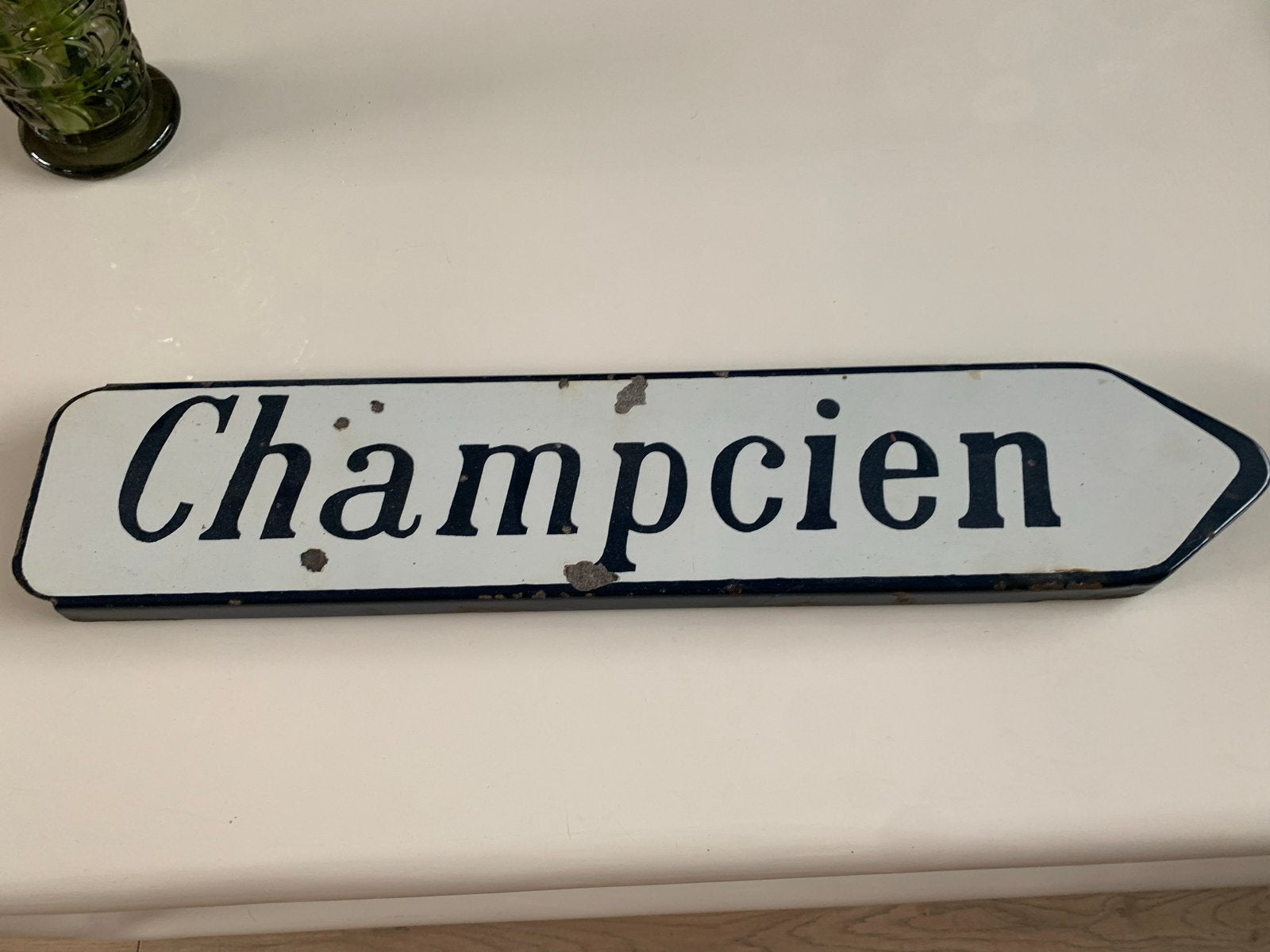 Emaille straatnaambord "Champcien" - 60x12 cm, Antiek en Kunst, Ophalen of Verzenden