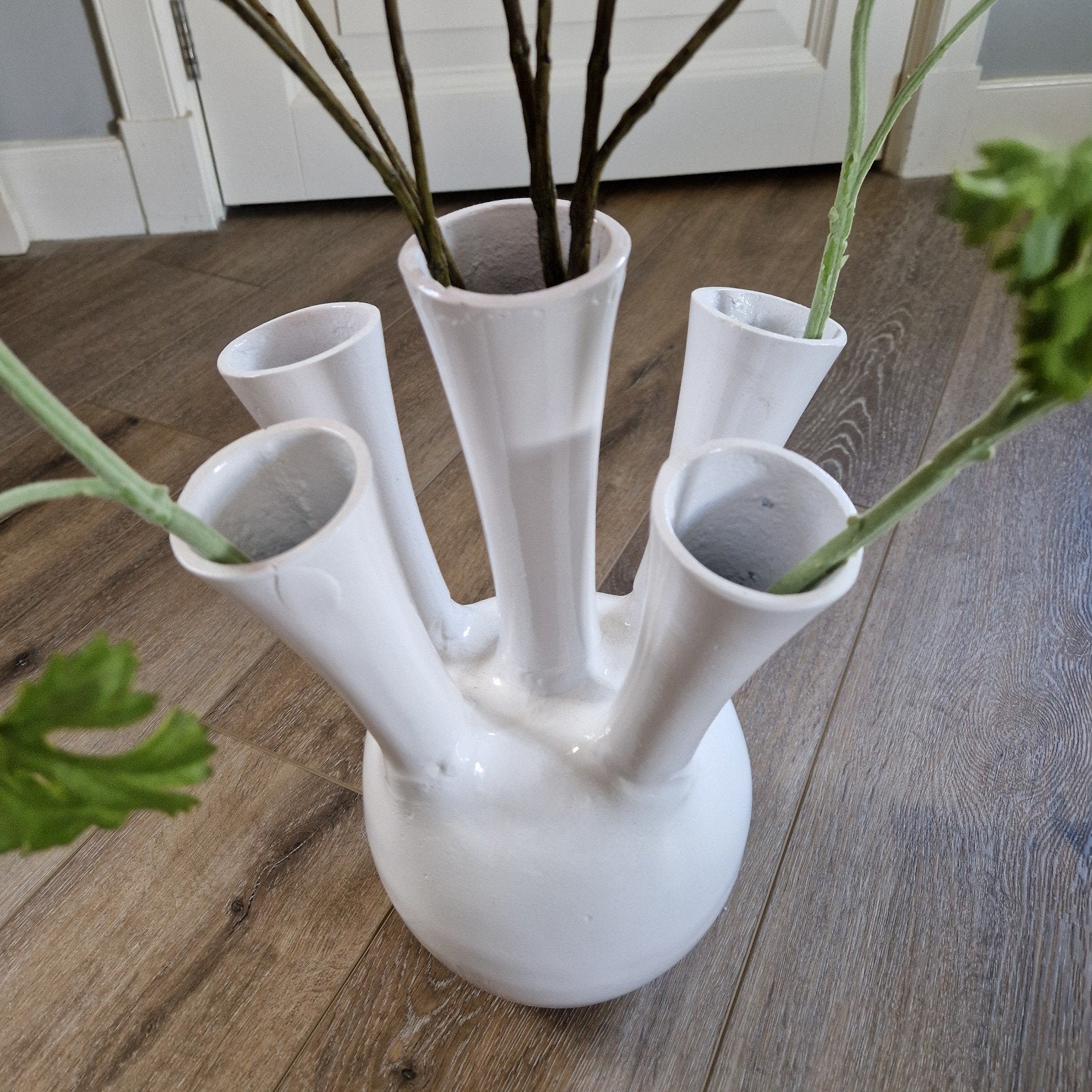 Witte tuitvaas toetervaas, Huis en Inrichting, Woonaccessoires | Vazen, Ophalen, Overige kleuren, Glas, Minder dan 50 cm