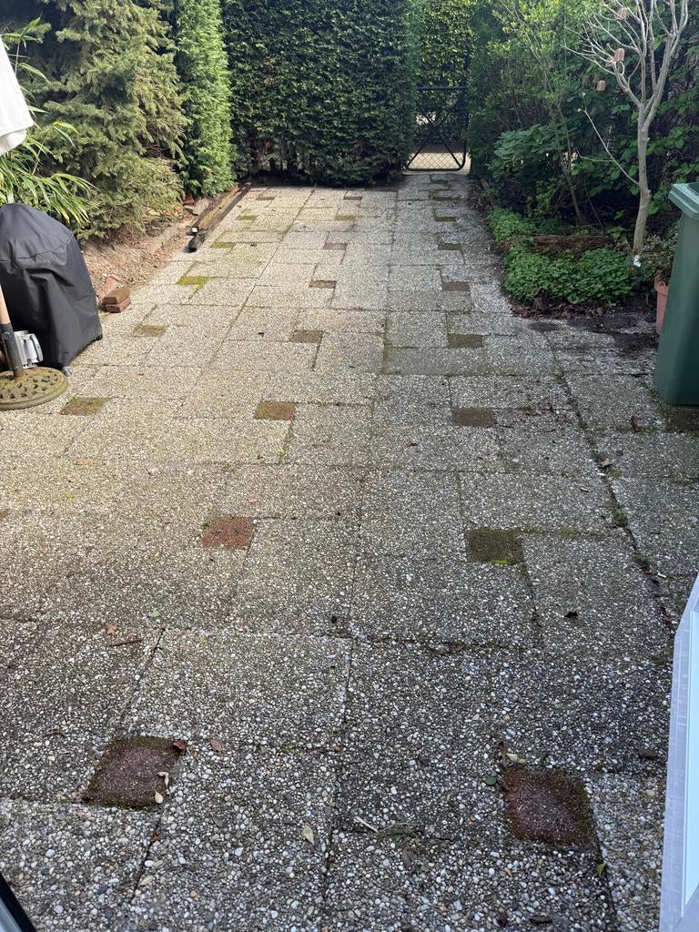 29 m2 grindtegels (120 stuks) 60x40, middensteen is 20x20, Ophalen, Gebruikt, Grind, Terrastegels