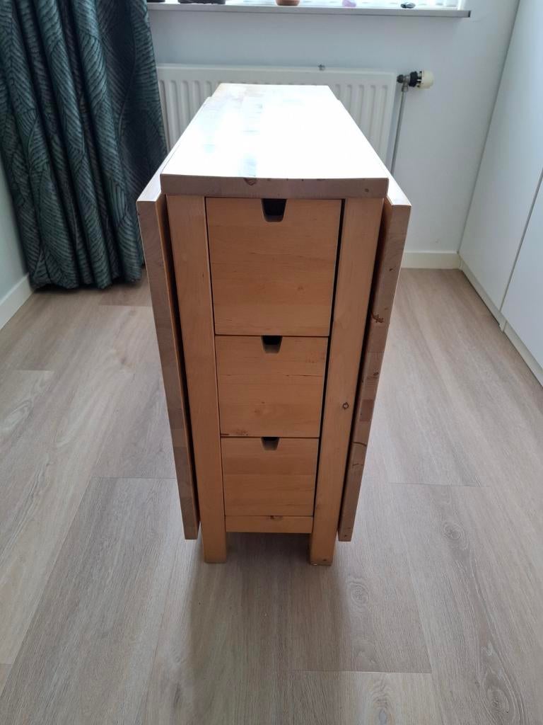 Ikea Norden klaptafel met lades - massief berkenhout, Huis en Inrichting, Ophalen, Gebruikt, 100 tot 150 cm, 50 tot 100 cm