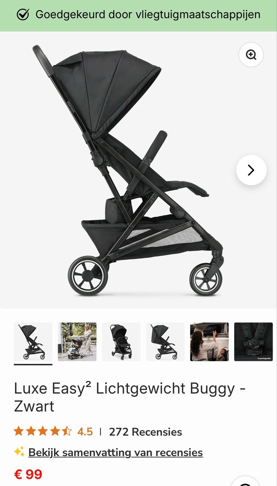 DERYAN, Luxe Easy2 Lichtgewicht Buggy - Zwart, Kinderen en Baby's, Ophalen, Zo goed als nieuw, Kinderwagen, Overige merken