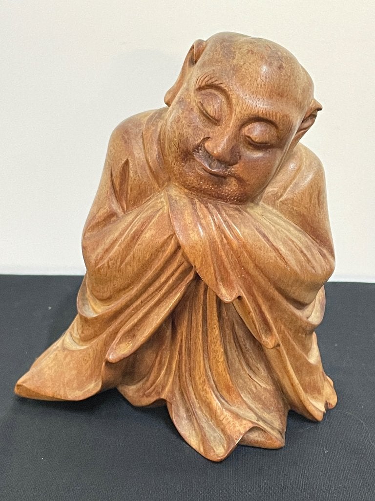 Oude slapende houten boudha, Huis en Inrichting, Gebruikt, 12 cm, Ophalen of Verzenden, Hout