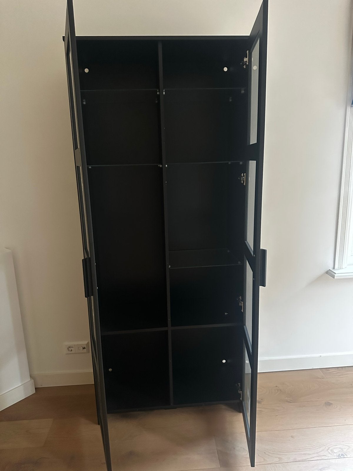 BRIMNES Glazen Vitrinekast Zwart 80x190 cm - Spoed!, Huis en Inrichting, Kasten | Vitrinekasten, Gebruikt, Glas, 150 tot 200 cm