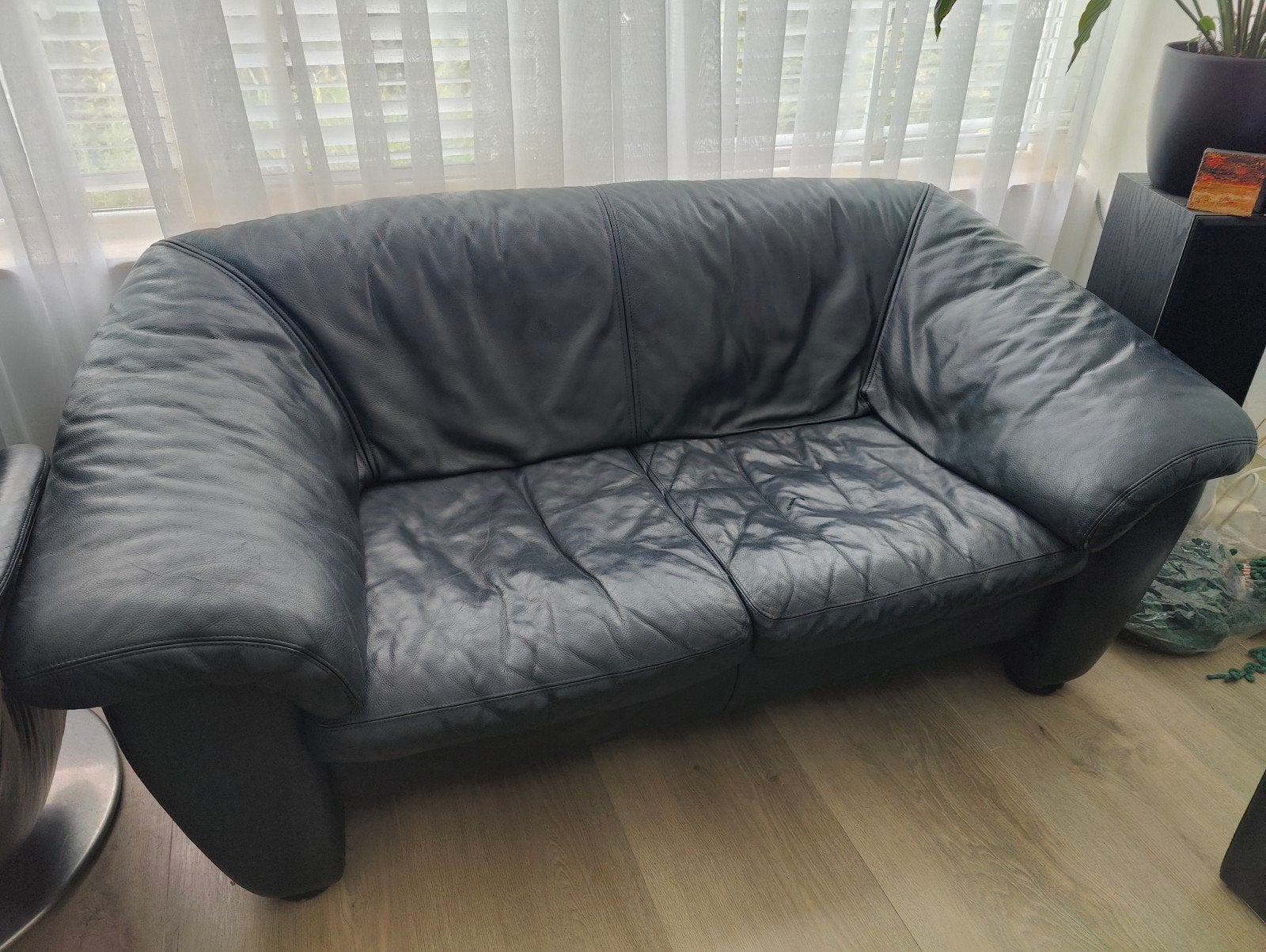 Koinor 2-zitsbank van echt dik leer, Ophalen, Gebruikt, 75 tot 100 cm, Leer
