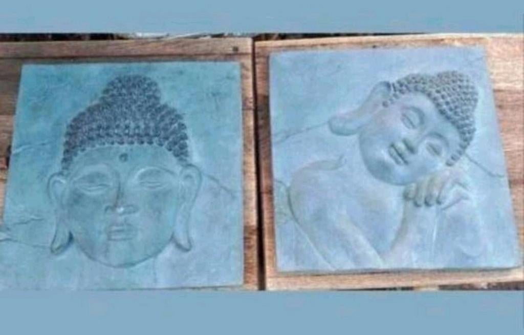 2 Boeddha wandpanelen - Steen, Ophalen of Verzenden, Gebruikt