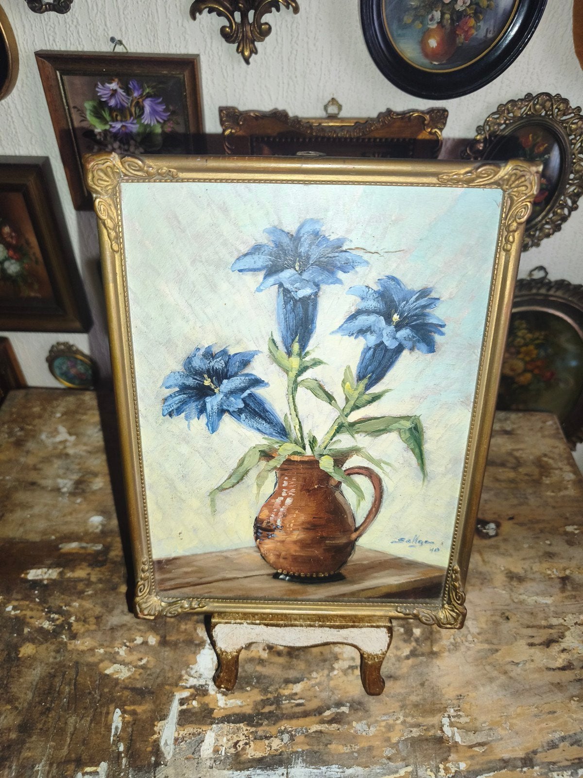 Olieverf schilderijtje olieverfschilderijtje bloemen T11, Ophalen of Verzenden
