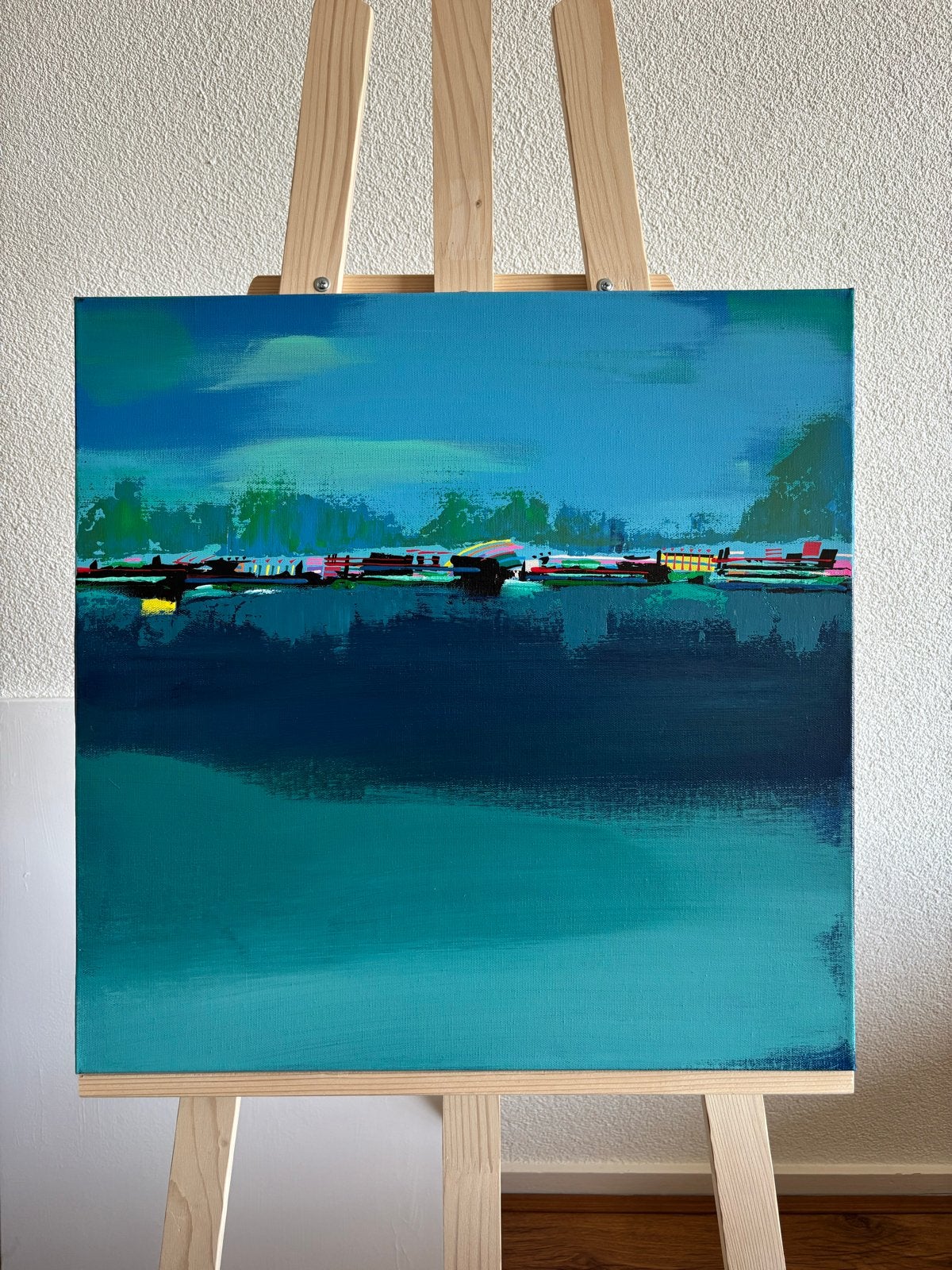Abstract Schilderij: Levendig Blauw Landschap, Ophalen of Verzenden