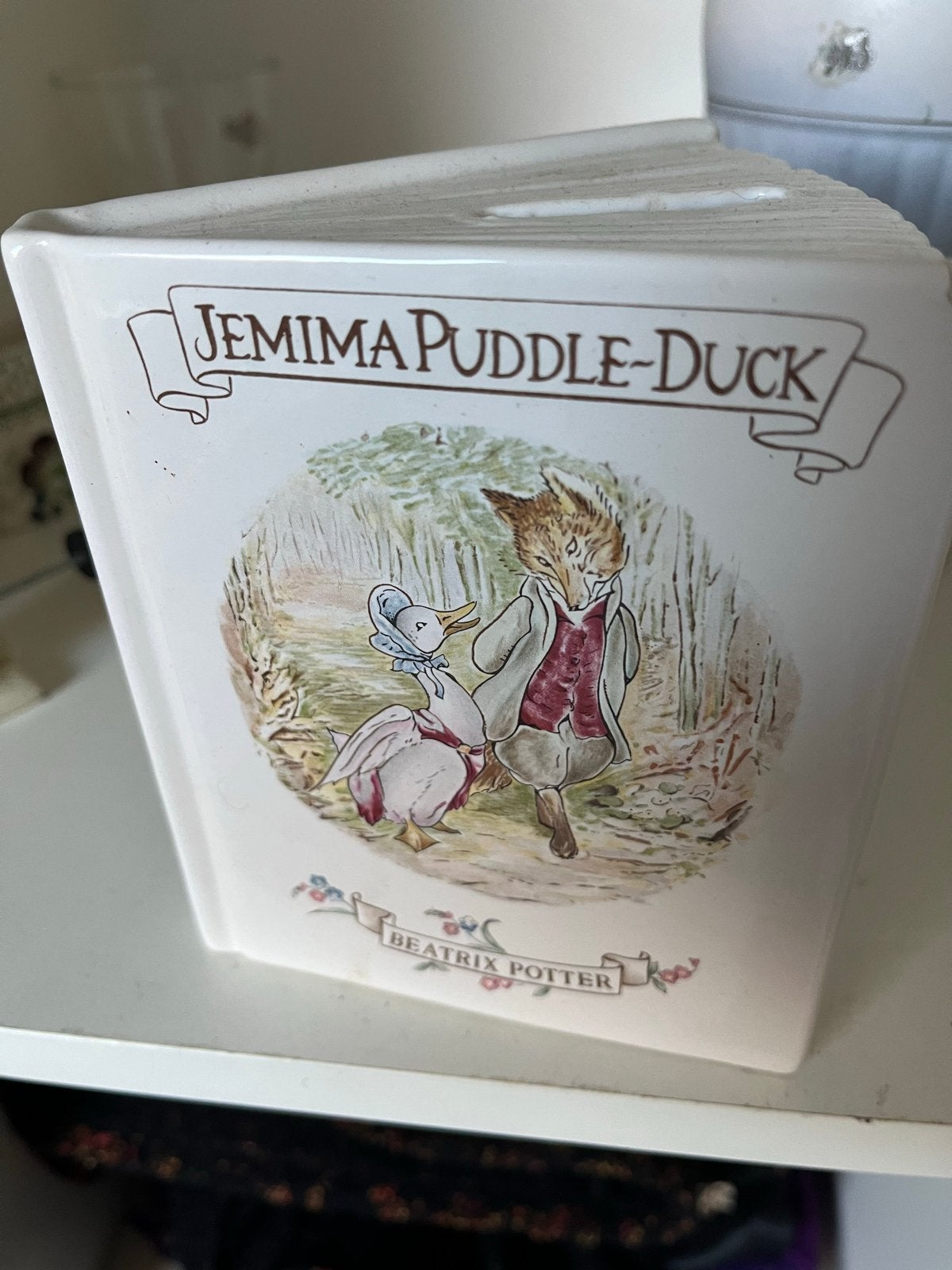 Spaarpot Beatrix Potter - Jemima Puddle-Duck Boek, Ophalen of Verzenden, Gebruikt, Steen, Aardewerk of Keramiek, Strip- of Tekenfilmfiguur