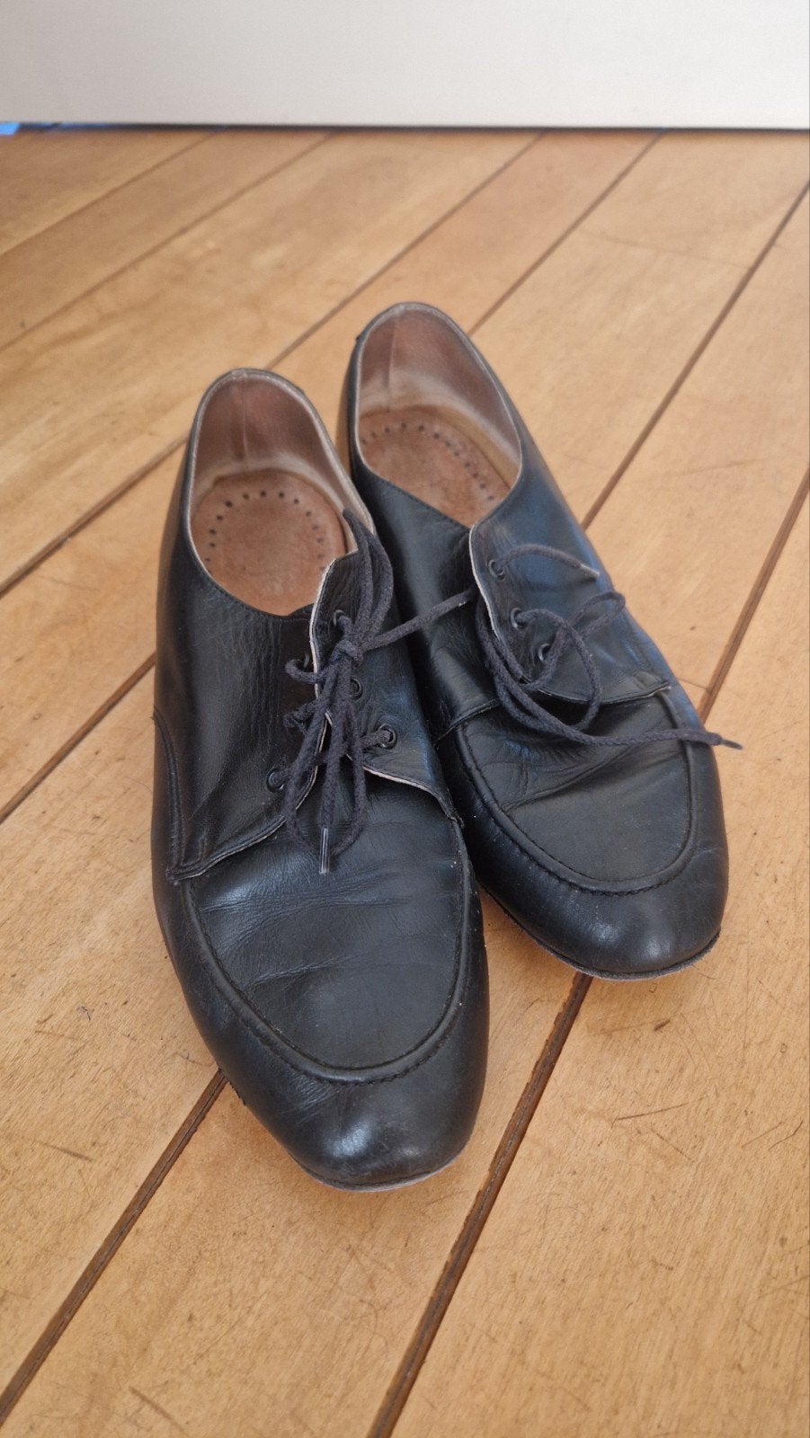 zwarte leren dansschoenen, leren zool, veterschoen mt 41/42, Ophalen of Verzenden, Schoenen