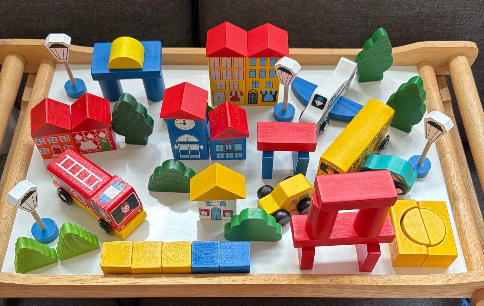 Playtive houten bouwblokken set - Stad en voertuigen, Ophalen of Verzenden, Zo goed als nieuw, Overige merken