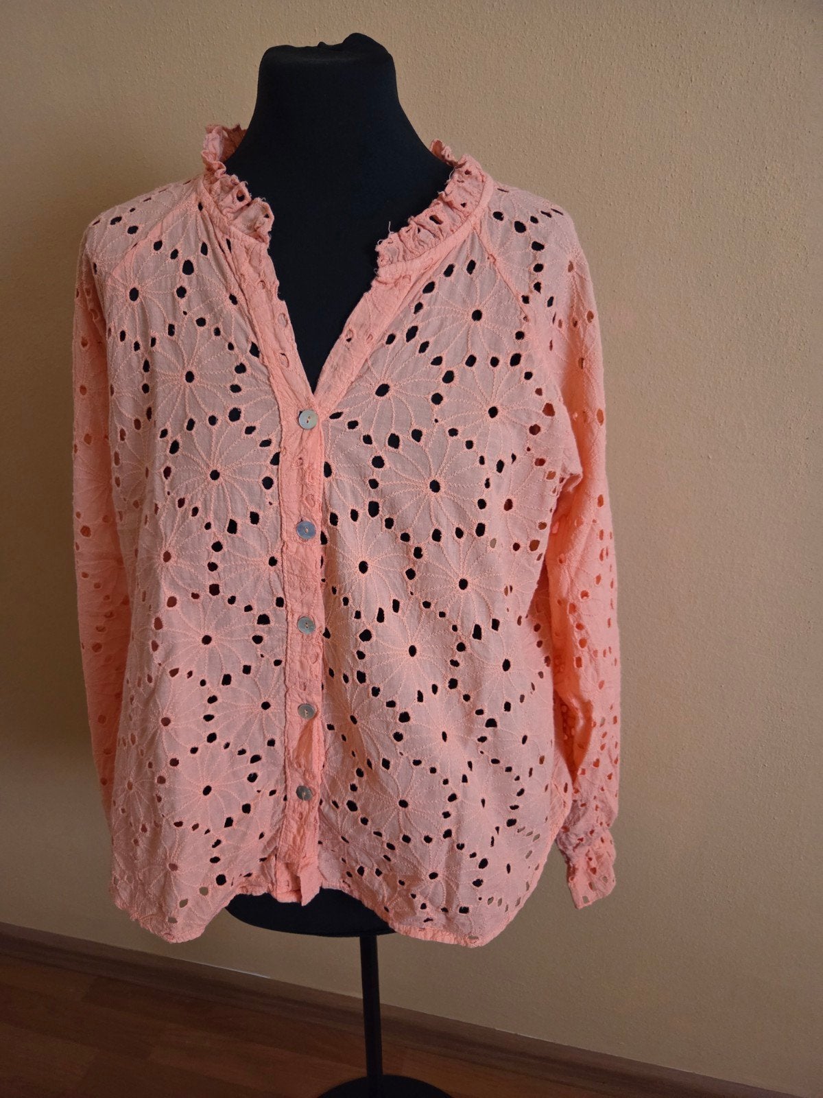 Opengewerkte oranje blouse Cotton Club maat S katoen, Ophalen of Verzenden, Gedragen, Maat 38/40 (M), Oranje