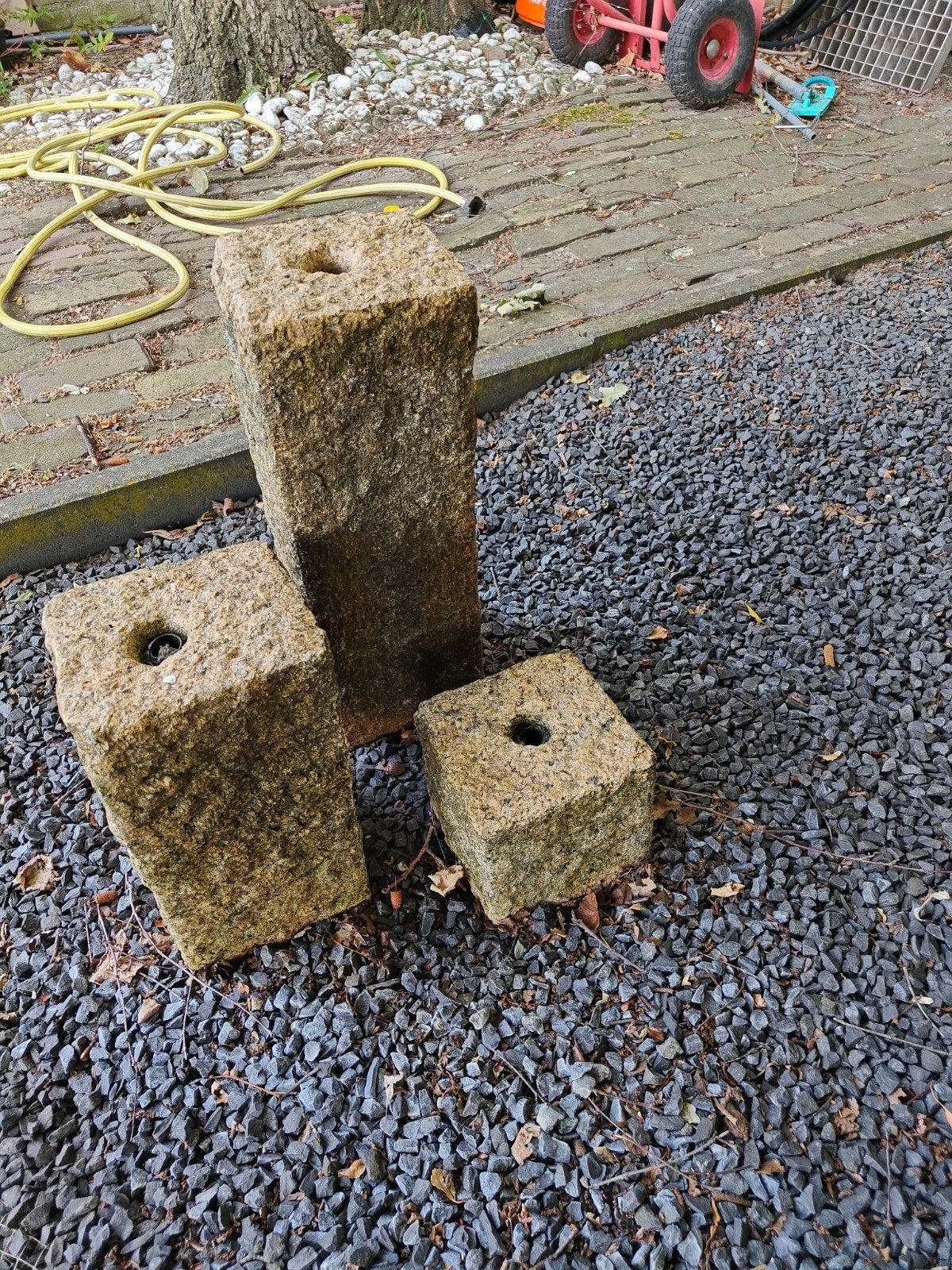 Granieten waterornament set met voorraadvat en pomp, Ophalen