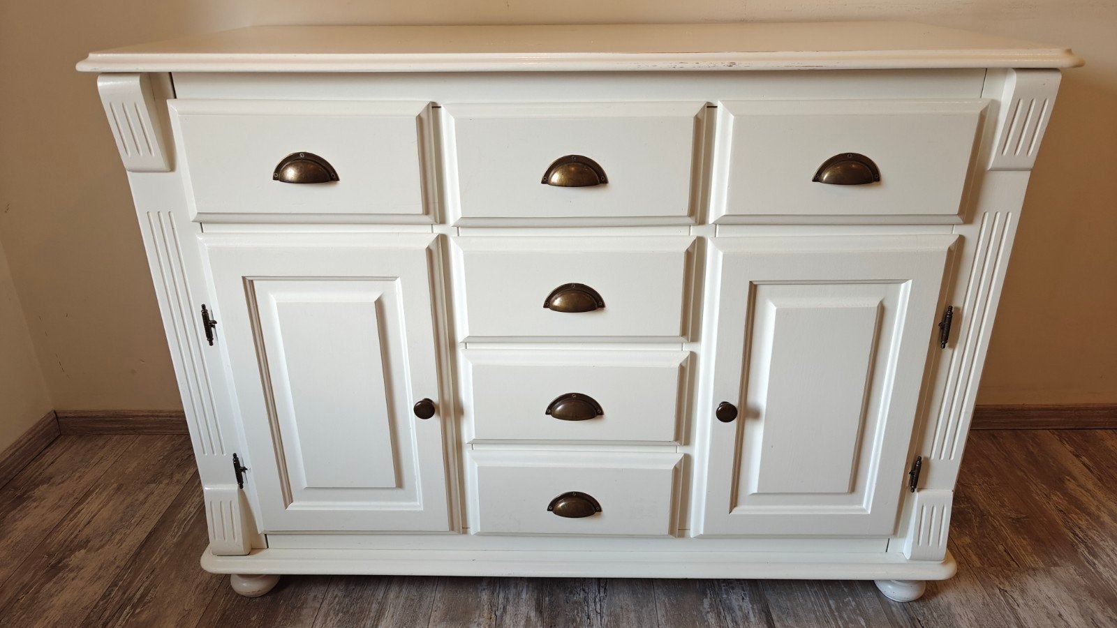 Landelijke babykamer set: Commode, kast en babybed, Ophalen, Gebruikt, Eenpersoons, Wit