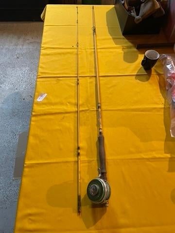 Vintage vliegenhengel, Watersport en Boten, Hengelsport | Vliegvissen, Ophalen, Zo goed als nieuw, Complete set