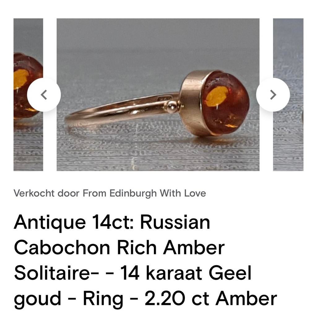 14K Gouden Amber Ring, Ophalen of Verzenden, Zo goed als nieuw, Goud