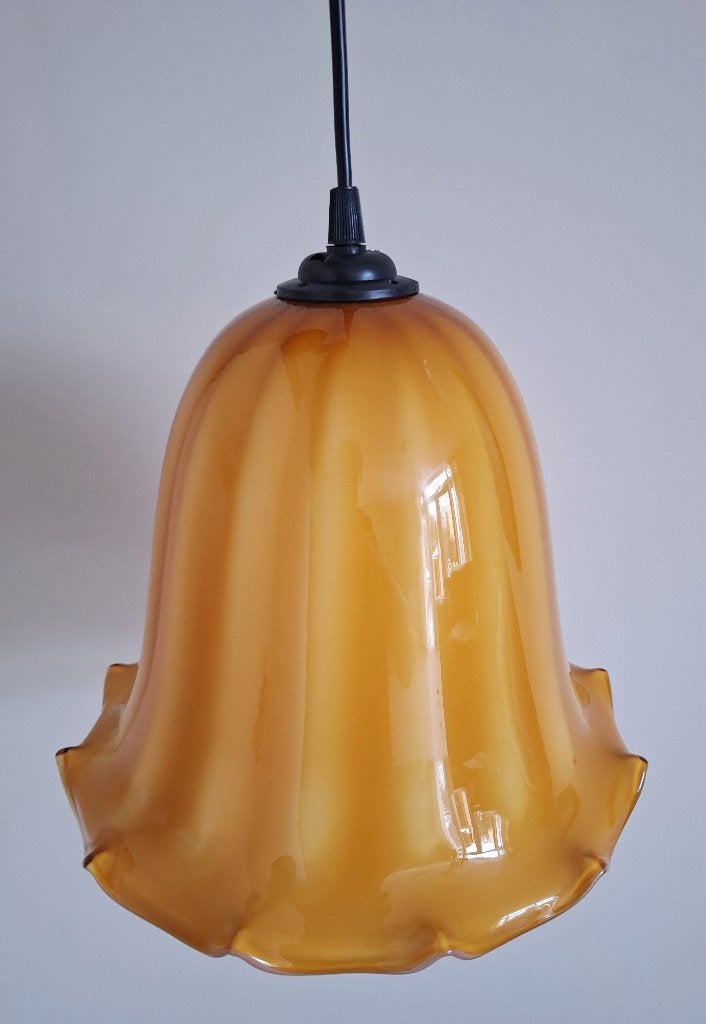 Vintage hanglamp jr60 oker - amberkleurig, Huis en Inrichting, Lampen | Hanglampen, Ophalen of Verzenden, Glas, Vintage