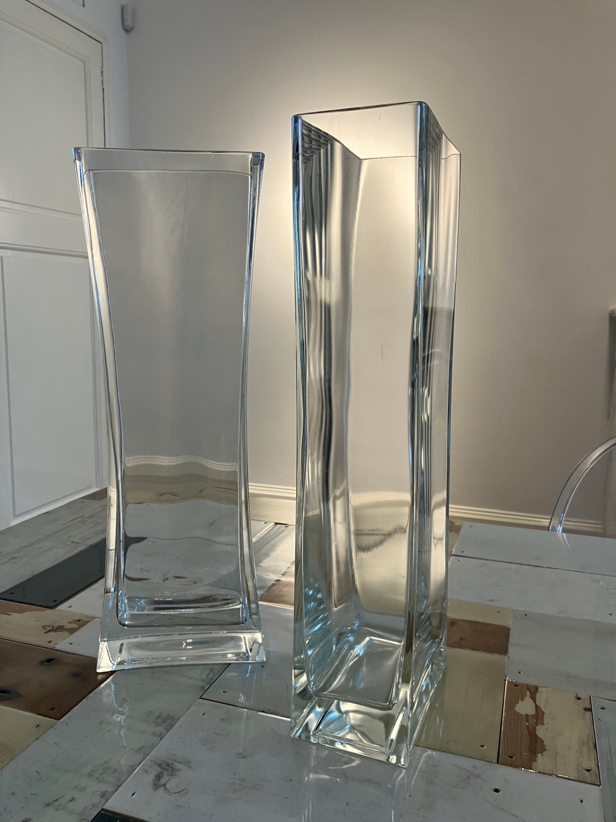 2 IKEA Rektangel vazen 45x15 - als set, Ophalen, Gebruikt, Transparant, 45 cm