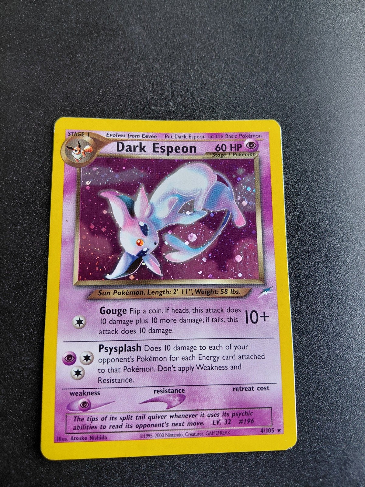 Dark Espeon Neo Destiny 4/105 Pokémon Kaart, Ophalen of Verzenden, Gebruikt, Losse kaart, Foil
