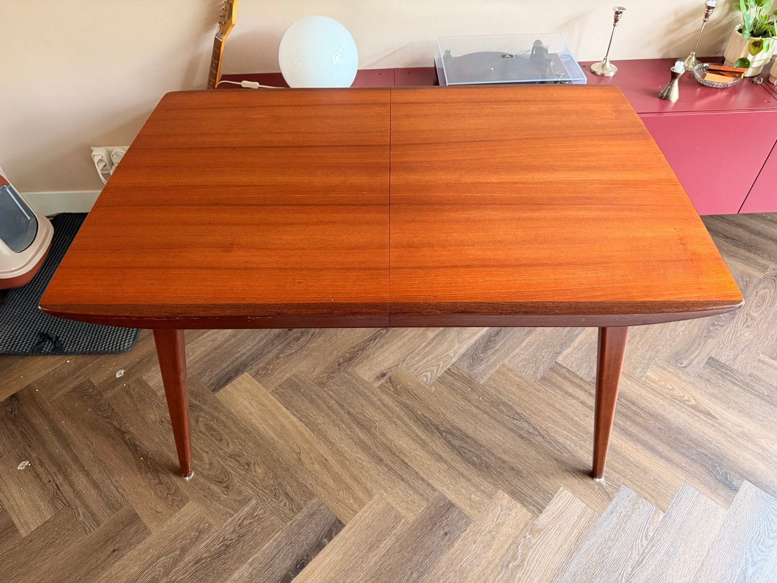 Vintage Eettafel met Uitschuiffunctie, Ophalen, Gebruikt, Rechthoekig, 50 tot 100 cm