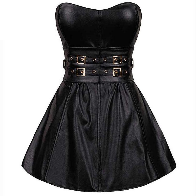 Zwarte leren korset jurk strapless dames vrouwen jurkje, Verzenden, Nieuw, Zwart, Boven de knie