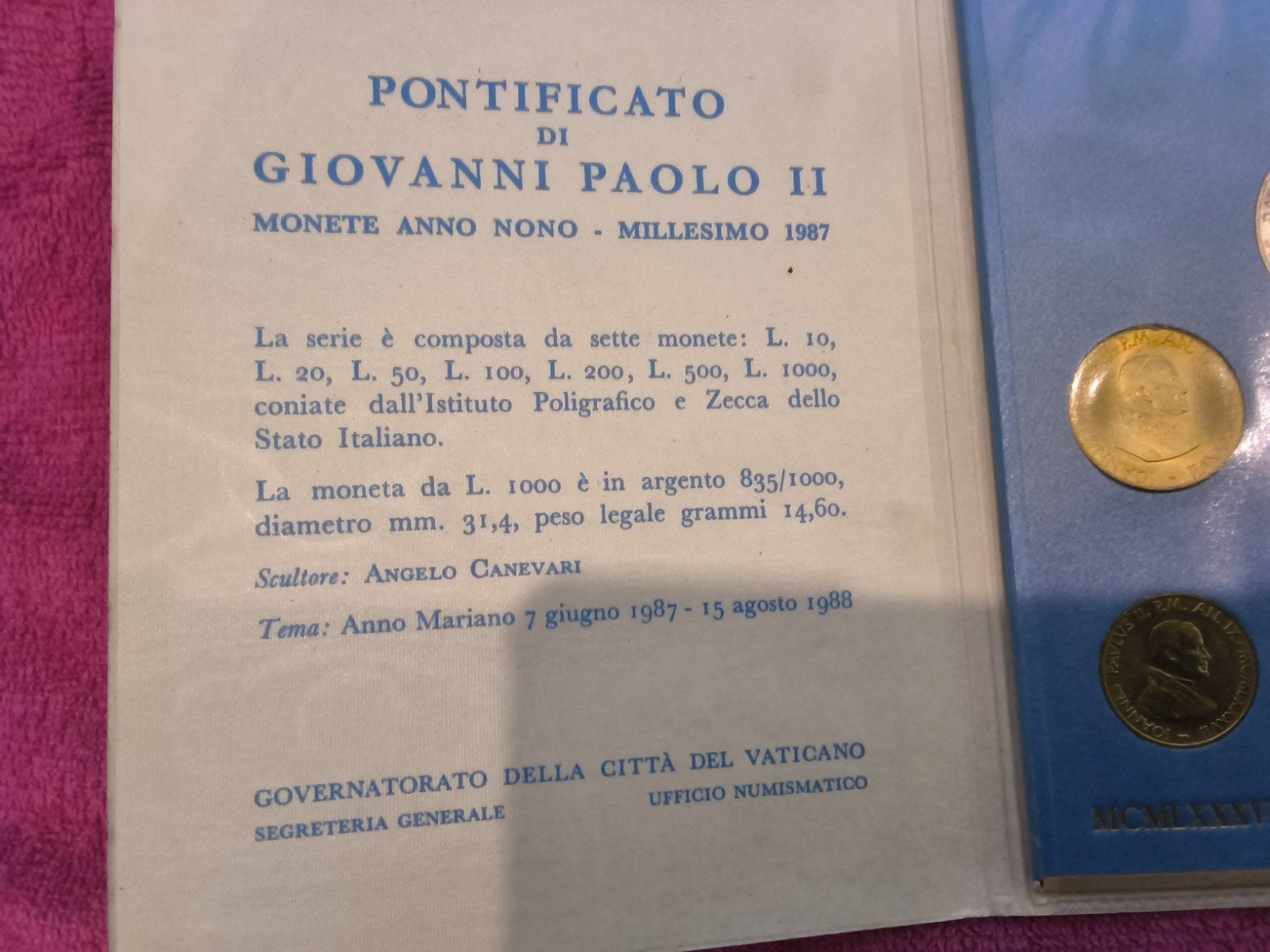 Vaticaan Munten Set Johannes Paulus II 1987, Ophalen of Verzenden, Verzamelmap