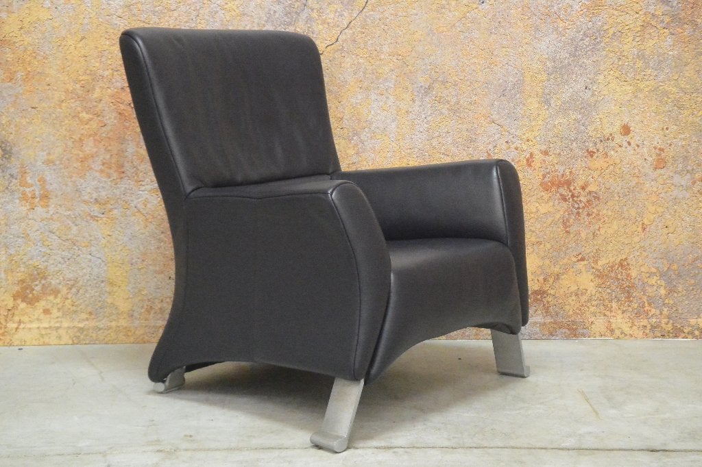 ZGANieuw donkerblauwe leren Rolf Benz 322 design fauteuil, Huis en Inrichting, 75 tot 100 cm, Zo goed als nieuw, Rolf Benz, Leer